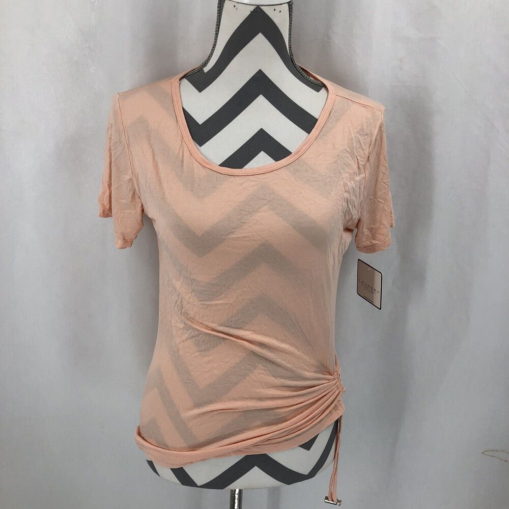 LAUNDRY BY SHELLI SEGAL LOS ANGELES Peach Ruched Drawstring T Shirt Medium NWT